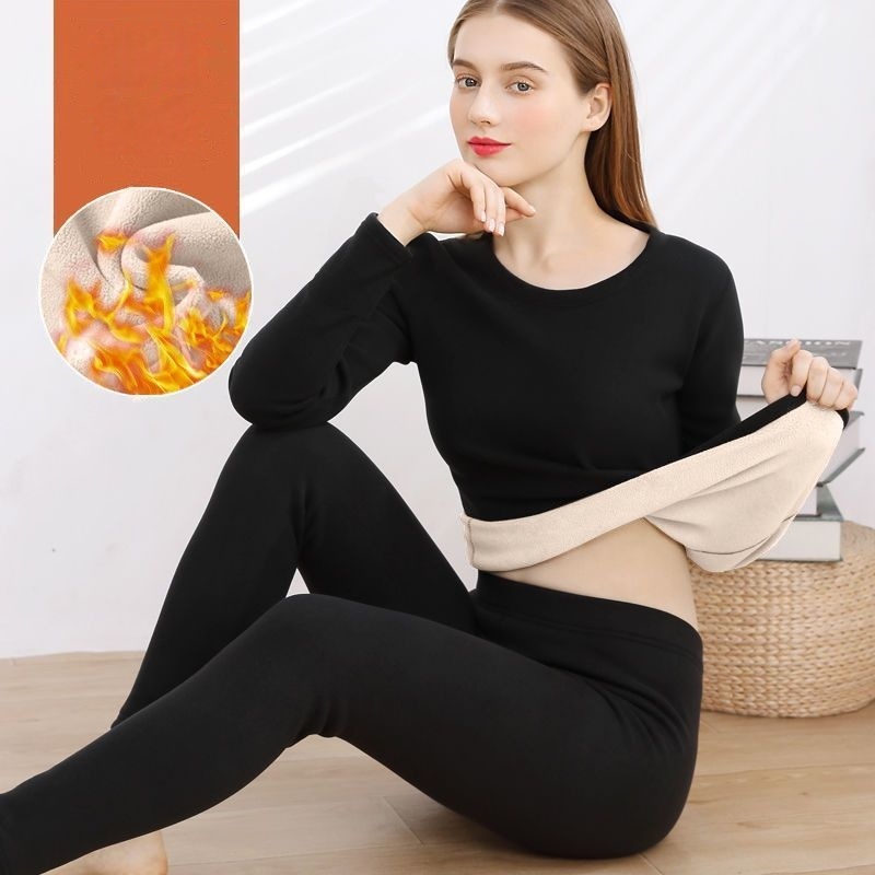 Fleeced Thickened Thermal Underwear Set Women Winter Warm  Innerwear 2 Pieces